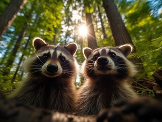 Obraz premium Raccoon in its Natural Habitat, Wildlife Photography, Generative AI