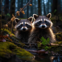 Obraz premium Raccoon in its Natural Habitat, Wildlife Photography, Generative AI