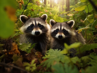 Fototapeta premium Raccoon in its Natural Habitat, Wildlife Photography, Generative AI