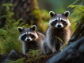 Obraz premium Raccoon in its Natural Habitat, Wildlife Photography, Generative AI