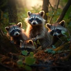 Obraz premium Raccoon in its Natural Habitat, Wildlife Photography, Generative AI