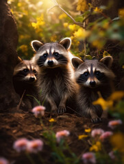 Obraz premium Raccoon in its Natural Habitat, Wildlife Photography, Generative AI