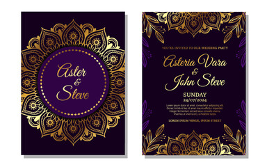 Fototapeta na wymiar Luxury wedding invitation card with golden mandala ornament