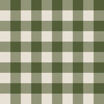 Seamless plaid and checkered patterns in green and beige for textile design. Gingham plaid pattern graphic background for a fabric print. Vector design.