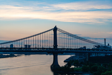 new york city architecture. brooklyn bridge to manhattan. urban architecture landmark of brooklyn...