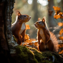 Naklejka na ściany i meble Squirrel in its Natural Habitat, Wildlife Photography, Generative AI