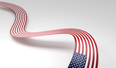 3d Flag Of United States Of America 3d Wavy Shiny USA Ribbon On White Background 3d illustration