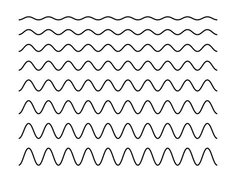 Wave line set. Wavy thin stripes collection. Black horizontal water curve lines. Simple monochrome black and white background. Editable stroke. Vector illustration.