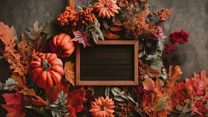 First Day of fall ,autumn leaves on wooden background - Powered by Adobe