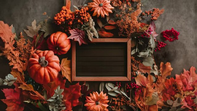First Day of fall ,autumn leaves on wooden background
