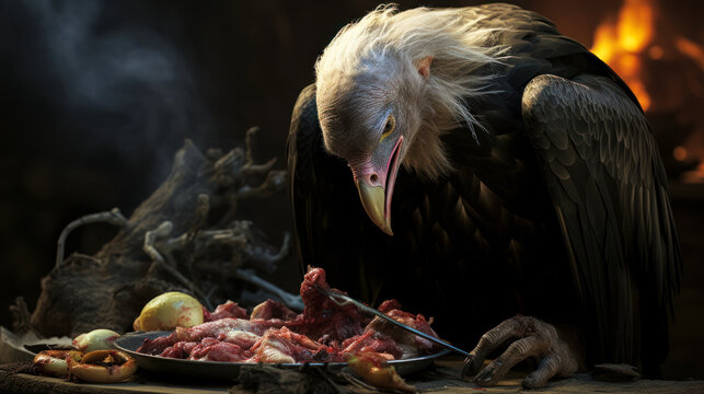Wildlife Close-up: Vulture Eating in Nature