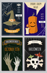 Halloween invitation or greeting сards set. Vector illustrations.