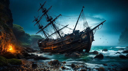 Obraz premium Adventure: Descending to the Sunken Tall Ship