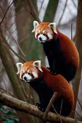 Naklejka premium Red panda bears in tree. Red Pandas (Ailurus fulgens) sitting in a tree at a zoo