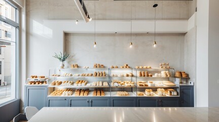 3d render bread cafe interior to sell pastry and cake