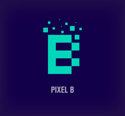 Creative pixel letter B logo. Unique digital pixel art and pixel explosion template. vector