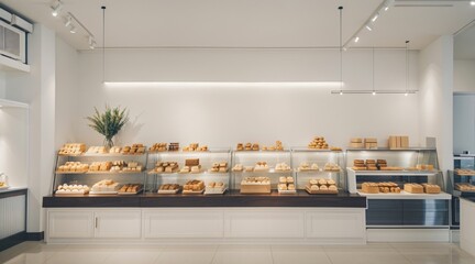 3d render bread cafe interior to sell pastry and cake