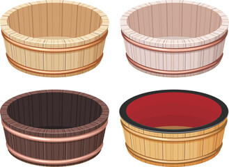 銅タガの木桶4種セット wooden bucket