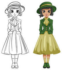 Fototapeta premium Vintage Victorian Girl Colouring Page