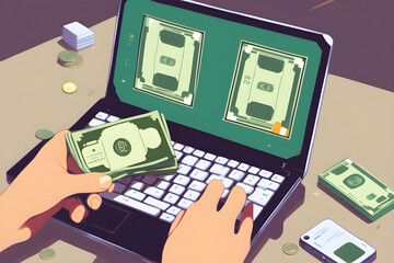 illustration of a computer and money
