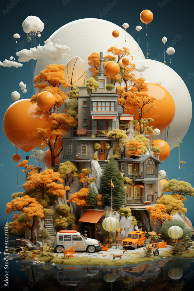 Poster A surreal composition of various objects and elements, merging together in a dreamlike collage.  Generative AI technology.