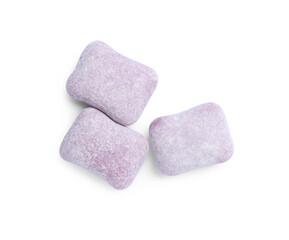 Tasty colorful bubble gums isolated on white, top view