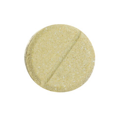 One round pill on white background. Medicinal treatment