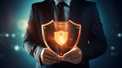 holding shield protect icon, Security protection and health insurance.