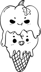 Cute Festive Ice Cream Halloween Costume Outline Doodle Hand drawing Delight