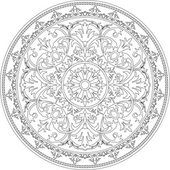 Vector round monochrome floral european national pattern. Ethnic circle ornament of Ancient Greece, 