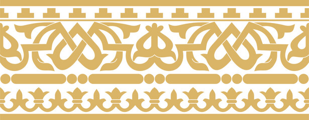 Vector gold seamless classic byzantine ornament. Endless border, Ancient Greece, Eastern Roman Empire frame. Decoration of the Russian Orthodox Church..
