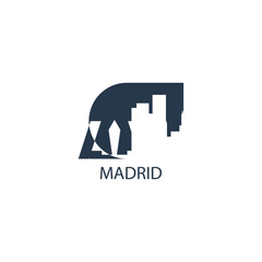 Madrid cityscape, skyline, panoramic vector flat logo, icon. Spain city emblem concept with landmarks and buildings