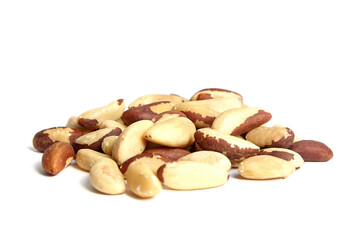 Brazil nuts isolated on white. Shelled Brazil nuts closeup