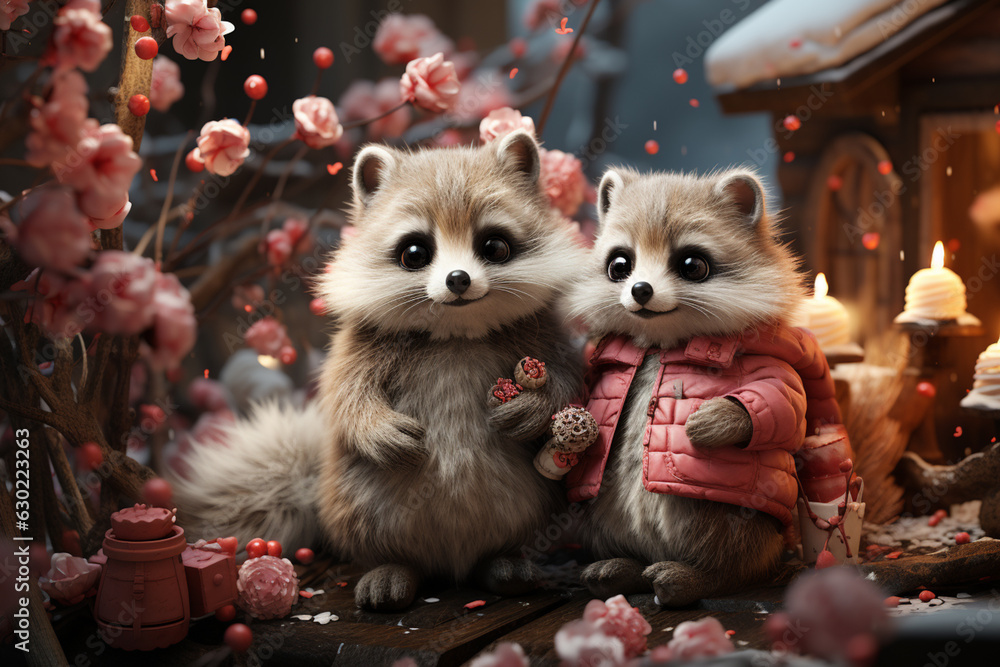 Poster a whimsical christmas forest scene with cute animals and fairytale-like elements. generative ai tech