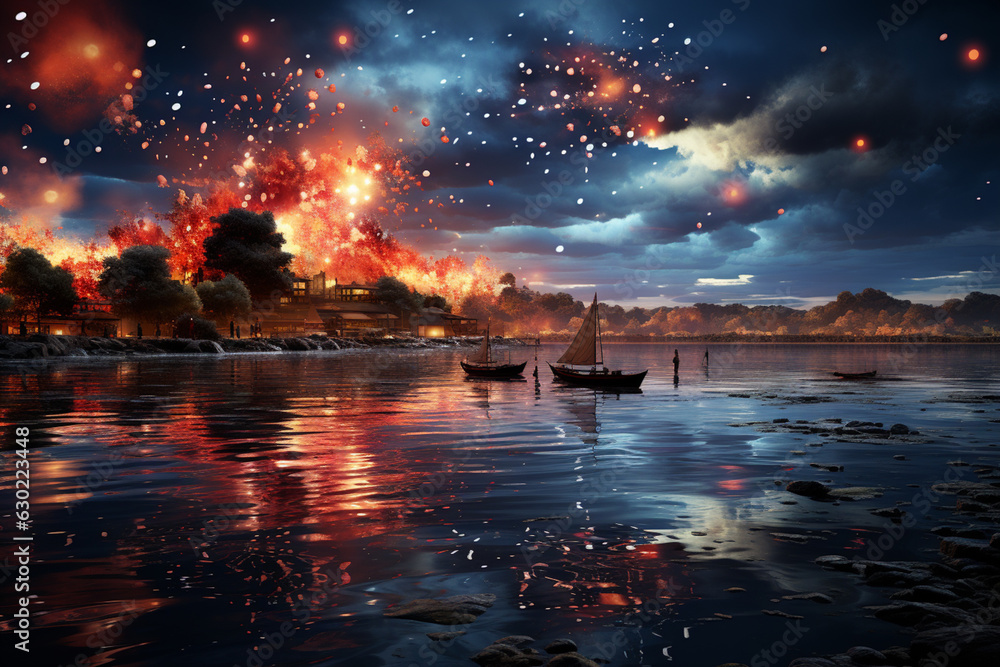 Aufkleber a dazzling fireworks display illuminating the night sky, celebrating the arrival of the new year. ge