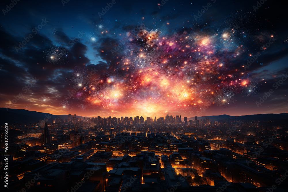 Aufkleber a dazzling fireworks display illuminating the night sky, celebrating the arrival of the new year. ge