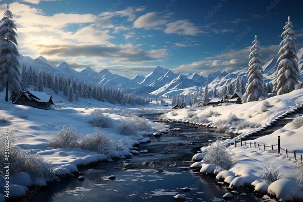 Aufkleber a winter landscape with snow-covered trees and a bright full moon, symbolizing new beginnings. gener