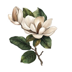 hand drawn magnolia plant leaves flowers vintage © raviphat