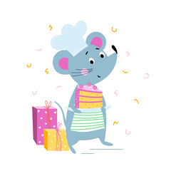 Chef mouse with cake illustration