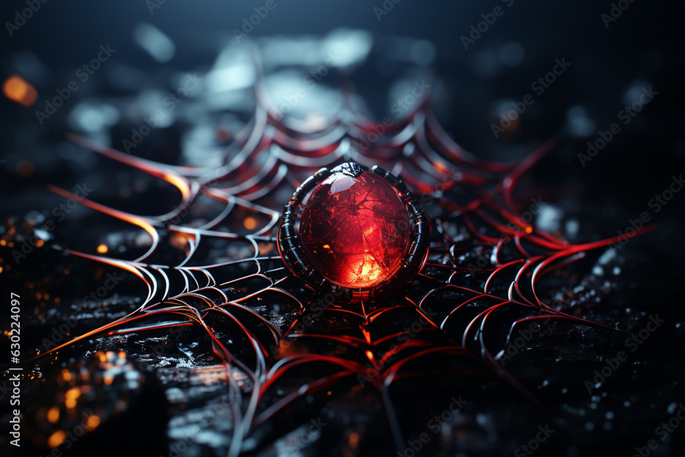 Leinwandbilder a spooky spiderweb with a large spider lurking in the corner. generative ai technology.