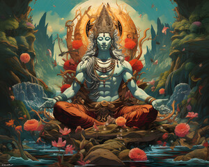 Massive Shiva by the forest - obrazy, fototapety, plakaty