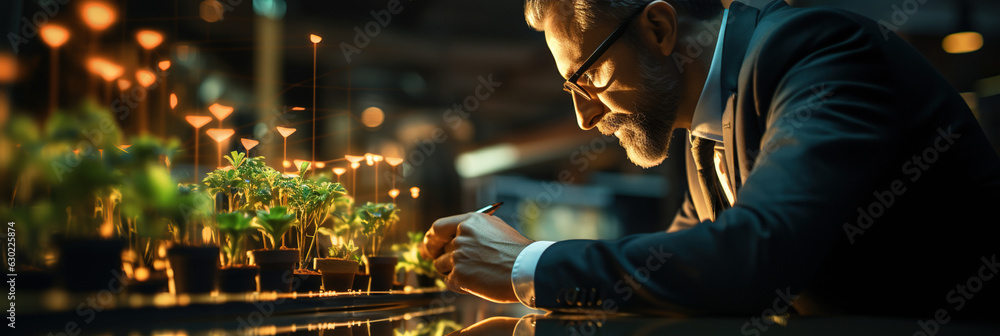 Poster businessman touching circuit of brain working of artificial intelligence (ai).
