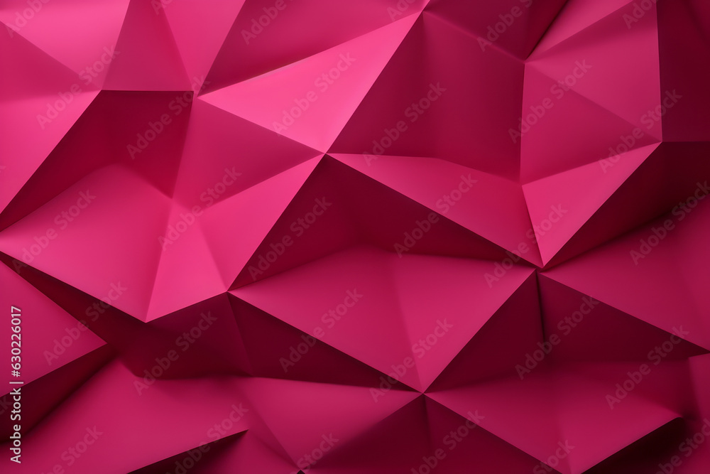 Poster pink polygonal surface with triangular pyramids. .