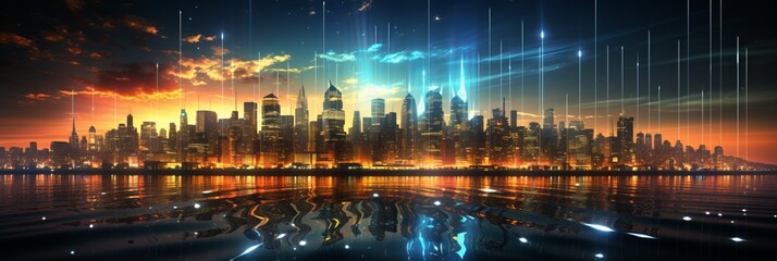 Fototapeta premium Trading and real estate investing concept with graph data and digital stock market.