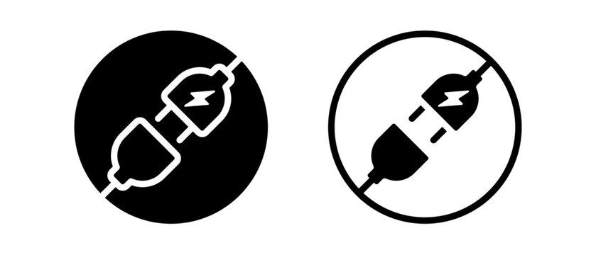 Electric socket with a plug vector icon set. Electric plug connection symbol