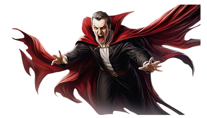 Vampire with sharp fangs and a flowing cape, ready to bite - Halloween vampire, bloodsucking, Dracula, immortal creature
