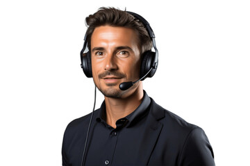 Happy Young Male Customer Support Executive on Transparent Background. AI - obrazy, fototapety, plakaty