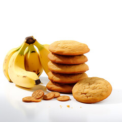 Banana Cookies on white background AI Generative