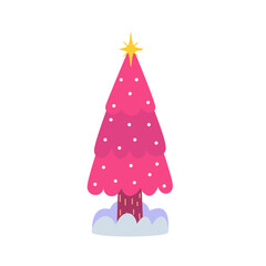 Pink Christmas tree. Barbie style. Colorful vector illustration in flat cartoon style