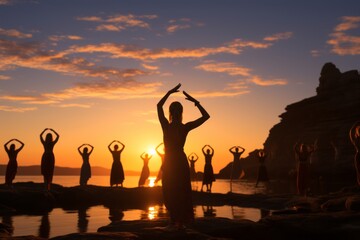 Beachside Yoga Session At Sunrise, Generative AI